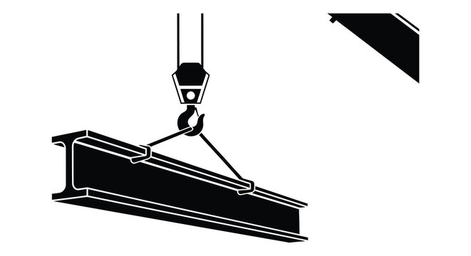 A dramatic black silhouette depicts a construction crane lifting a large steel beam emphasizing industrial strength and scale silhouette high quality