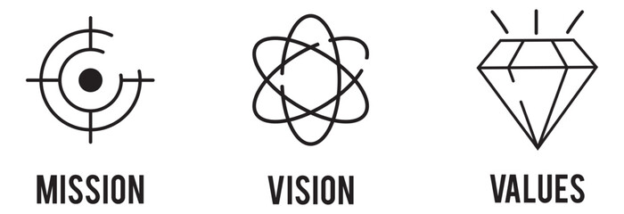 Mission, vision, and values vector icon collection 