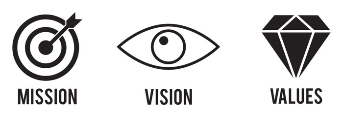 Mission, vision, and values vector icon collection 