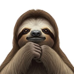 Obraz premium A digitally rendered sloth with a contemplative expression, set against a plain white background.