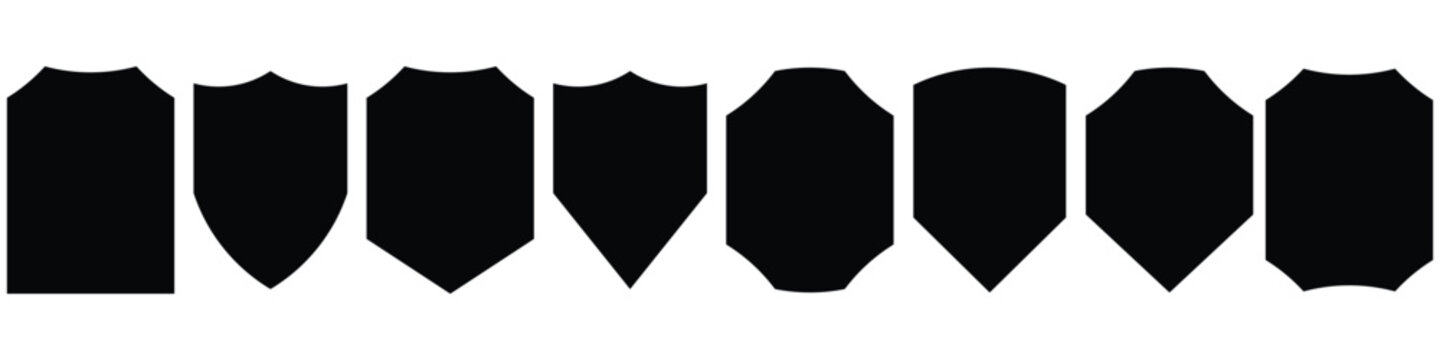 Shield shape icons. Symbol shape. Different shields collection. Police badge. Security symbol. Protect shield flat style