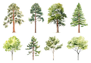 Obraz premium PNG Watercolor trees collection illustration, element set on transparent background
