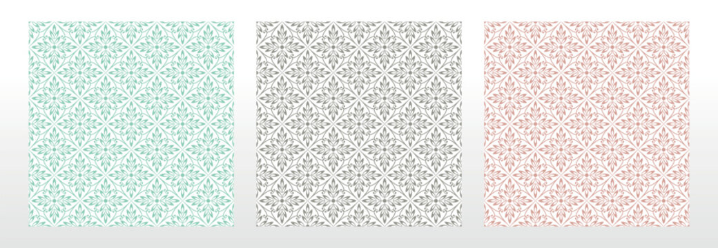 Collection of flower geometric patterns. Seamless vector backgrounds. Colored ornaments. Ornament for fabric, wallpaper, packaging. Decorative prints