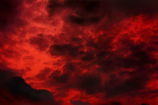 Bloody dramatic sky. Scary red clouds