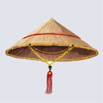 Illustration stylis&eacute;e d&rsquo;un chapeau asiatique traditionnel avec cordon d&eacute;coratif