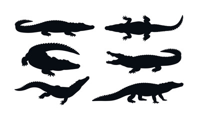 Crocodile and alligator silhouettes collection showing various poses