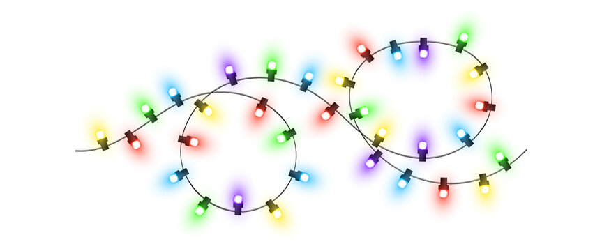 Colorful festive garland lights and decorative strings. Holiday illumination elements for celebration and party designs PNG