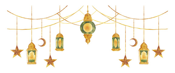 Islamic traditional lantern hanging line border banner decoration Png © MARUF Ahmed