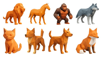 Fototapeta premium PNG Low-poly animal models collection, element set on transparent background