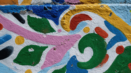 Naklejka premium Colorful abstract mural pattern, street art wall, vibrant graffiti design, painted texture, urban detail colorful abstract mural