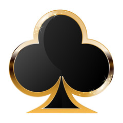 Black clubs suit playing card symbol with golden elements. Gambling vector illustration