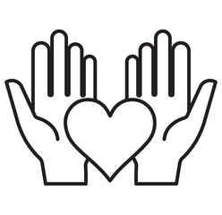 Hand holding heart icons set, love care support symbols, minimal black white vector illustration design eps 10
