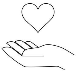 Hand holding heart icons set, love care support symbols, minimal black white vector illustration design eps 10