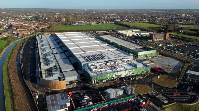 Advanced Cooling Systems on Waltham Cross state of the art Data Center Roof, Aerial View of New AI Infrastructure and Sustainable Computing Hub in United Kingdom