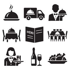 Catering icon set vector. Catering service, food, delivery of ready meals, guest service, menu for event, banquet vector
