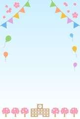 ガーランドと風船のある桜の季節の学校の背景素材　縦