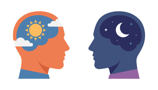 Day and night mind contrasting human psychology concepts