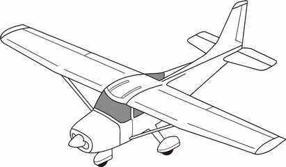 Small Propeller Aircraft Technical Line Drawing Vector