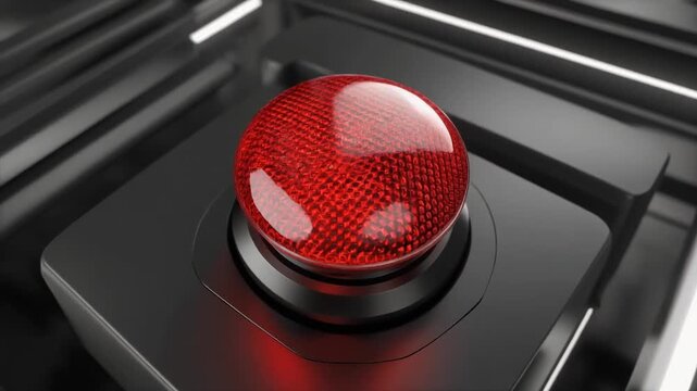 Dramatic Red Button on Futuristic Platform with Modern Black and White Design