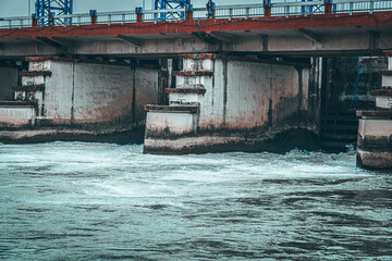 Flowing River Water Under Dam