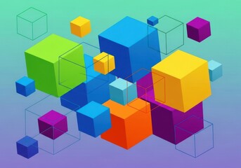 Obraz premium Vibrant geometric cubes arranged in a dynamic abstract composition