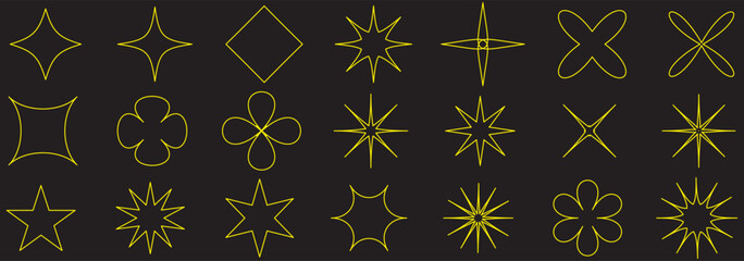 Brutalist abstract geometric shapes. Y2K Geometric design element shapes. Figures, stars, spiral flower and circles. eps 10