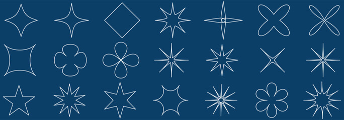 Brutalist abstract geometric shapes. Y2K Geometric design element shapes. Figures, stars, spiral flower and circles. eps 10