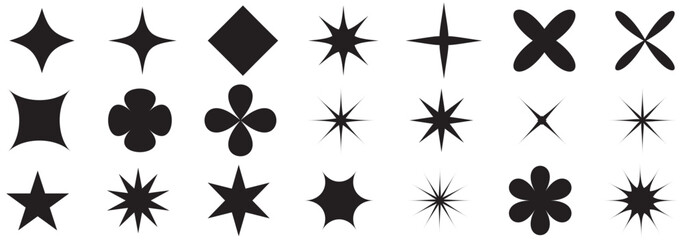 Brutalist abstract geometric shapes. Y2K Geometric design element shapes. Figures, stars, spiral flower and circles. eps 10