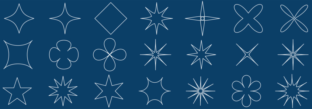 Brutalist abstract geometric shapes. Y2K Geometric design element shapes. Figures, stars, spiral flower and circles. eps 10