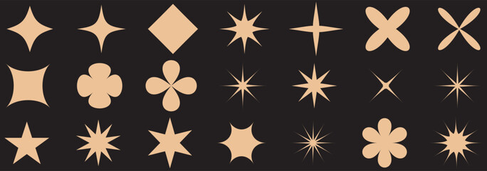 Brutalist abstract geometric shapes and grids. Brutal contemporary figure star oval spiral flower and other primitive elements. eps 10