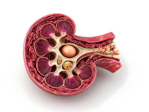Detailed Medical Render of Human Kidney Section with Stone Anatomic View