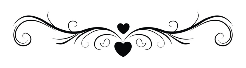 A beautiful black heart design with swirling lines on a white background