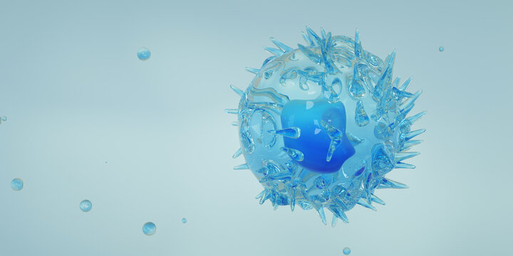 Killer T-cell or B-cell concept. White blood cells. Natural killer cell, medical and science concept background. 3D render