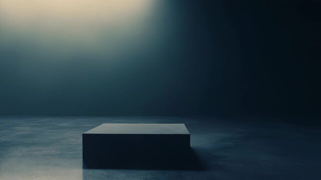 Dark room provides an empty concrete platform in the foreground, illuminated by a spotlight from above creating a mood for products, presentations, or abstract concepts