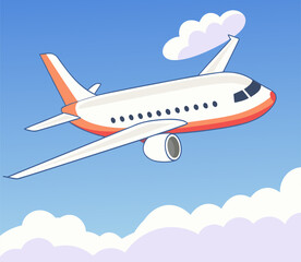 3D Commercial Airplane Flying Through Blue Sky Vector Illustration