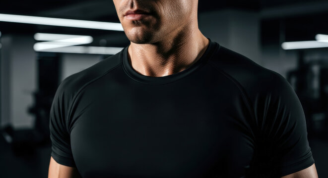 Close-up of a sweaty male athlete in a gym showing determination