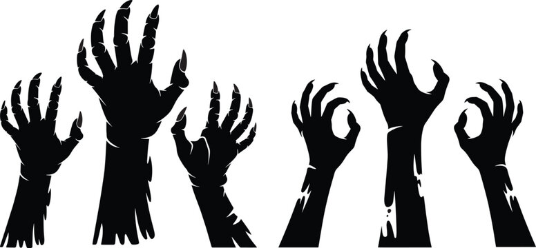 zombie hand silhouettes set.&nbsp;zombie hands rising from ground, vector illustration