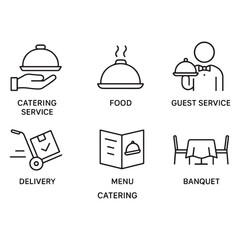 Catering icon set vector. Catering service, food, delivery of ready meals, guest service, menu for event, banquet vector