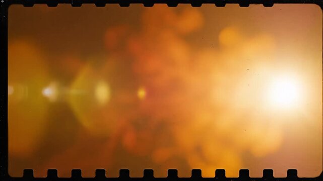 Vintage Super 8 film scan frame overlay featuring an intense orange light leak and cinematic grain texture, perfect for retro abstract background foot