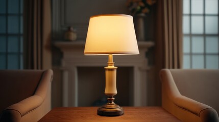 Elegant Table Lamp Illuminating Cozy Room with Soft Light and Warm Atmosphere for Cinematic Ambiance and Interior Design