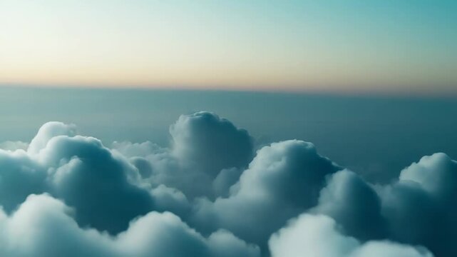Soft fluffy cumulus clouds drift across a pale blue sky, creating a serene, dreamy backdrop with ample clean copy space for design, text, or wallpaper