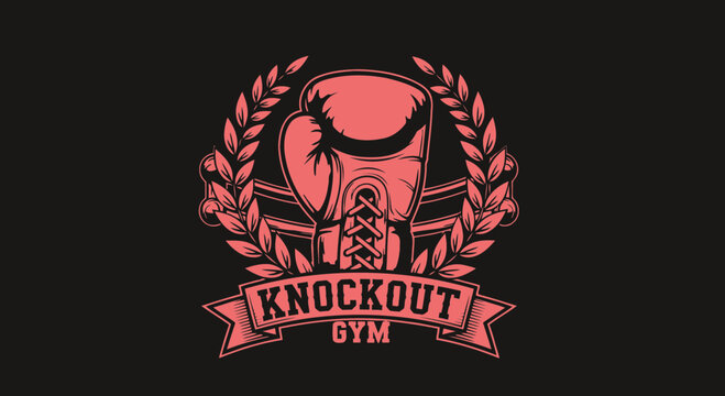 Knockout gym logo with boxing glove and laurel wreath