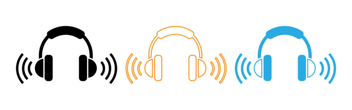 Headphone icons with sound waves