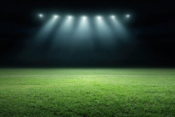 Obraz premium Bright stadium lights illuminating empty grass field at night