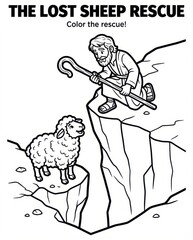 Parable of the Lost Sheep Coloring Page | Biblical Shepherd Rescuing Lamb | Sunday School Christian Activity Sheet