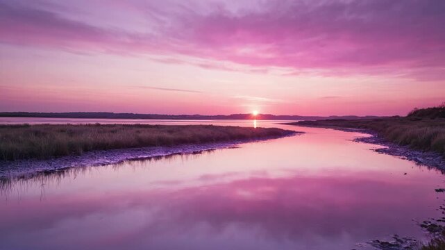 Video A serene scene of sunset over a calm body of water, perfect for travel, relaxation or meditation ry