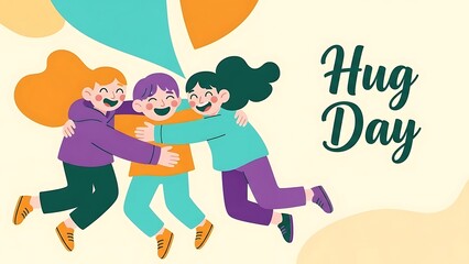 Fototapeta premium Happy friends hugging on hug day
