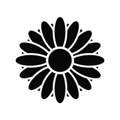 Black daisy flower silhouette on white background