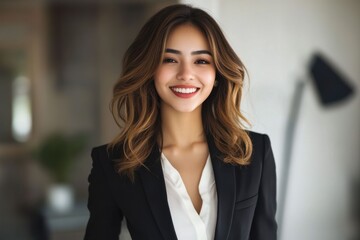 Naklejka premium Smiling confident women of diverse backgrounds in professional settings, representing empowerment, inclusivity, and global success.