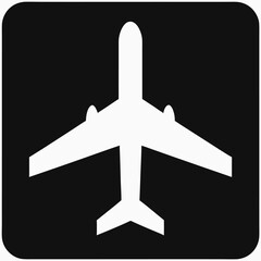 White Airplane Icon on Black Background Vector Illustration